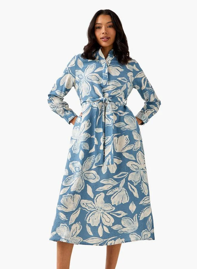 Splash FAV Midi Viscose Shirt Dress with Floral Print
